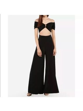 Express Black Off-Shoulder Cutout Wide Leg Jumpsuit